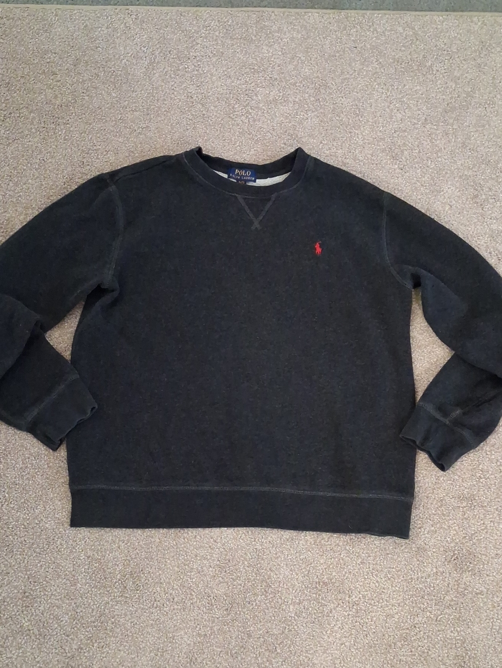 Polo Ralph Lauren Charcoal Youth Crewneck Sweatshirt with Red Pony.